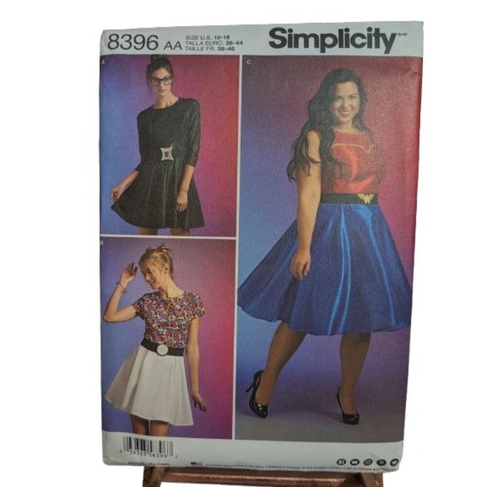 Simplicity 8396 Women's Sizes 10-18 Skater Dresses Wonder Woman Inspired UNCUT